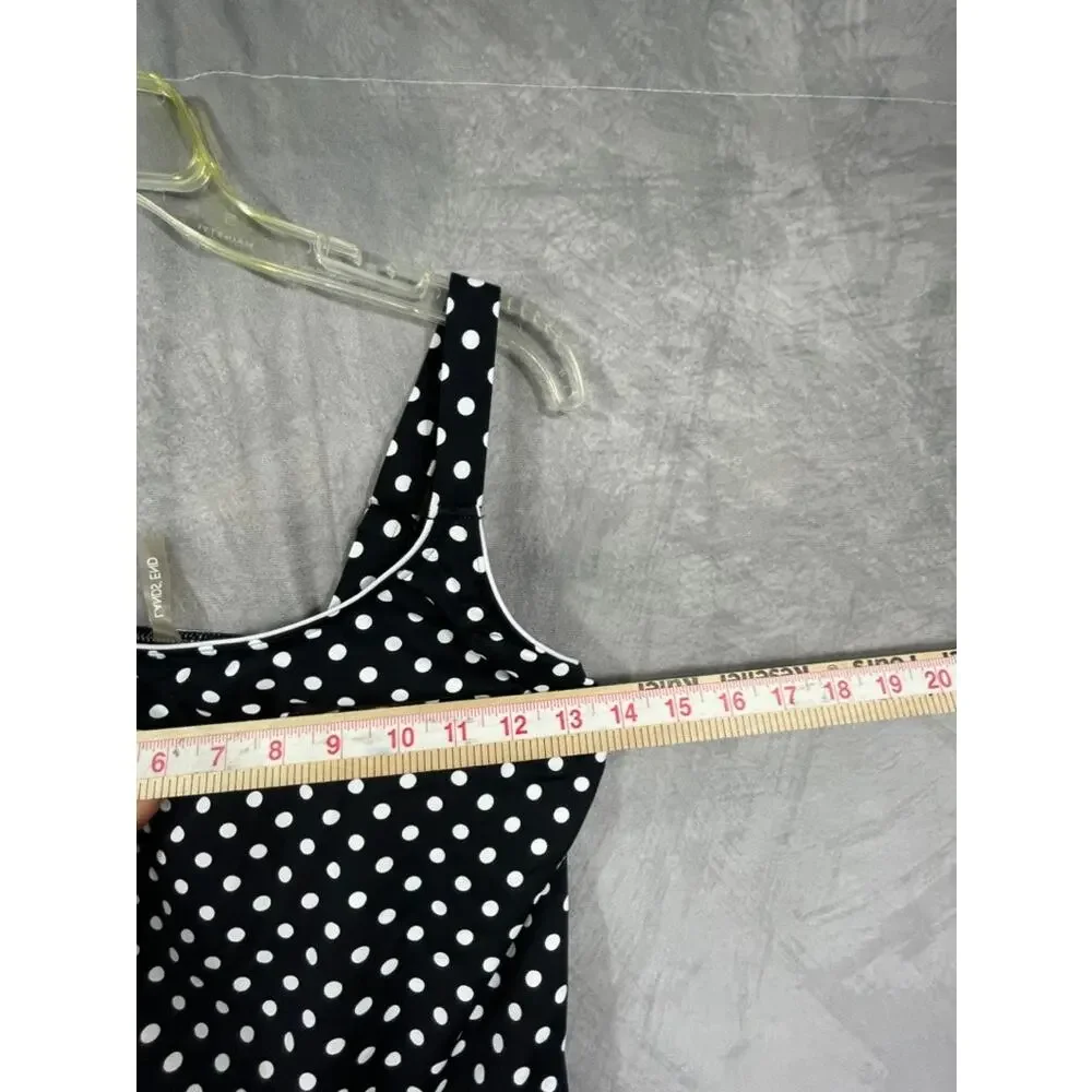 Lands' end women's polka dot tankini size 2 top navy white swimwear scoop neck